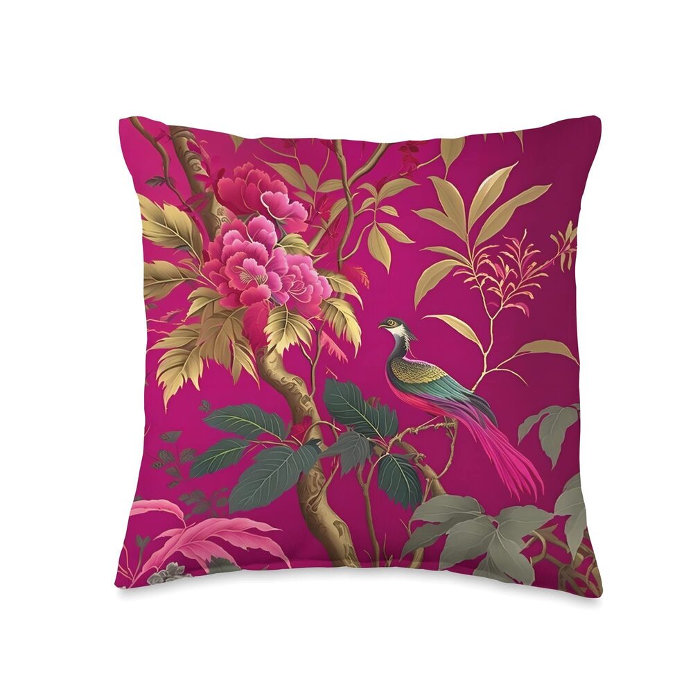 9218 Thibaut daintree in Fuchsia Botanical Bright Chinoiserie Throw Pillow